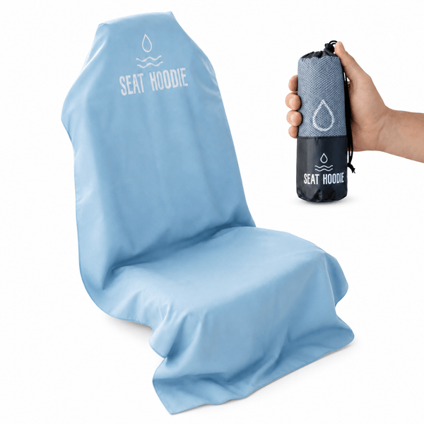 Coastal blue Seat Hoodie microfiber car seat cover, front view