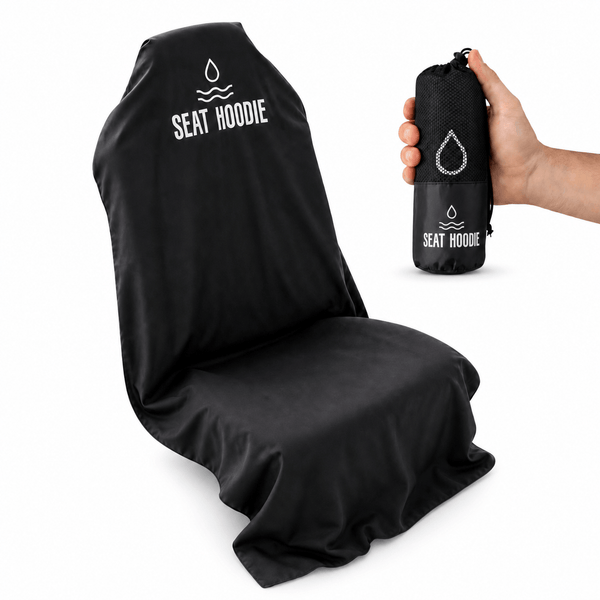 Black Seat Hoodie microfiber car seat cover, front view
