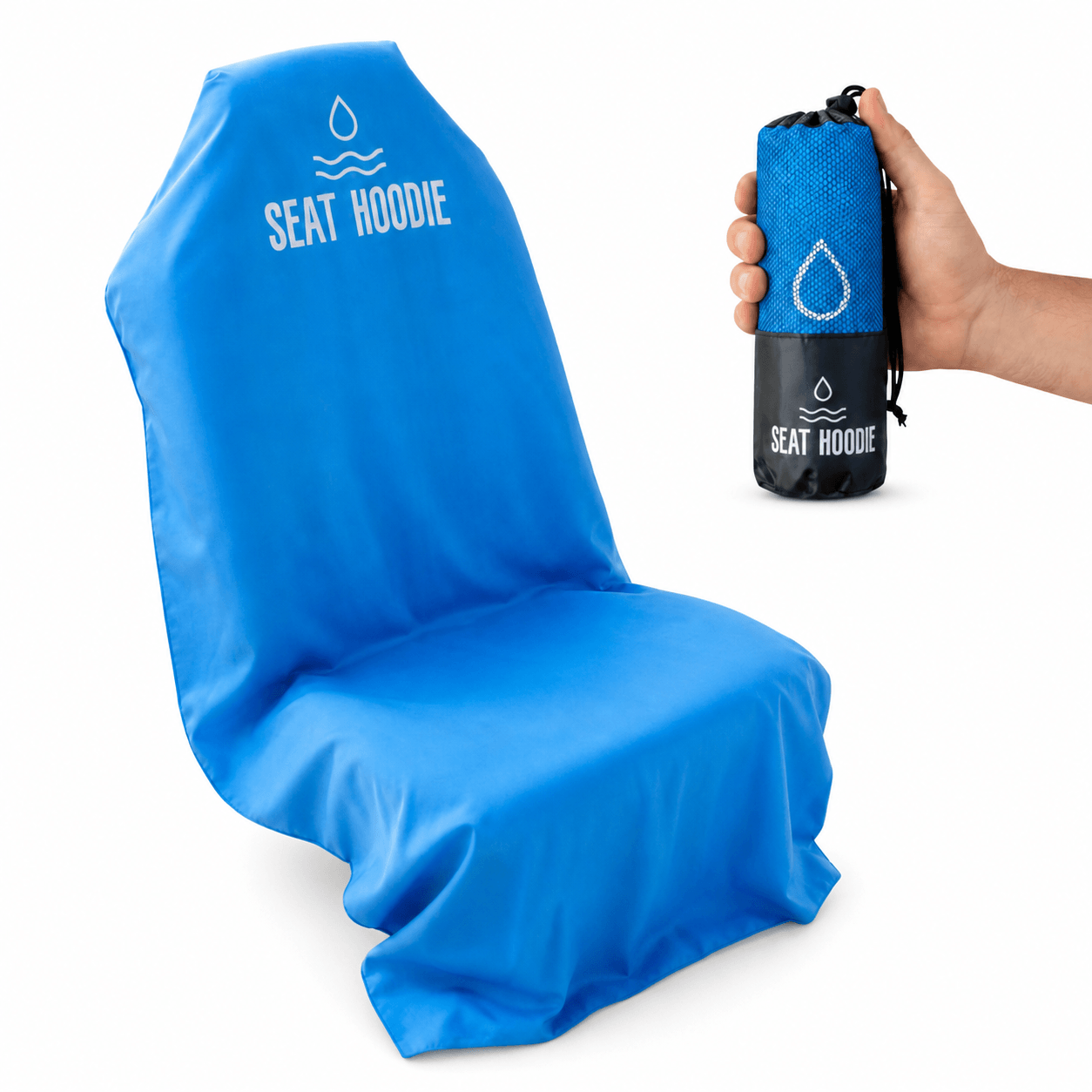 Blue Seat Hoodie microfiber car seat cover, front view