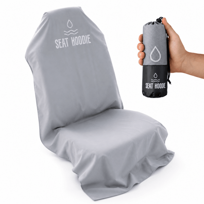 Light grey Seat Hoodie microfiber car seat cover, front view
