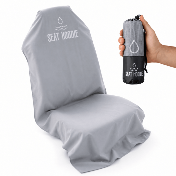 Light grey Seat Hoodie microfiber car seat cover, front view