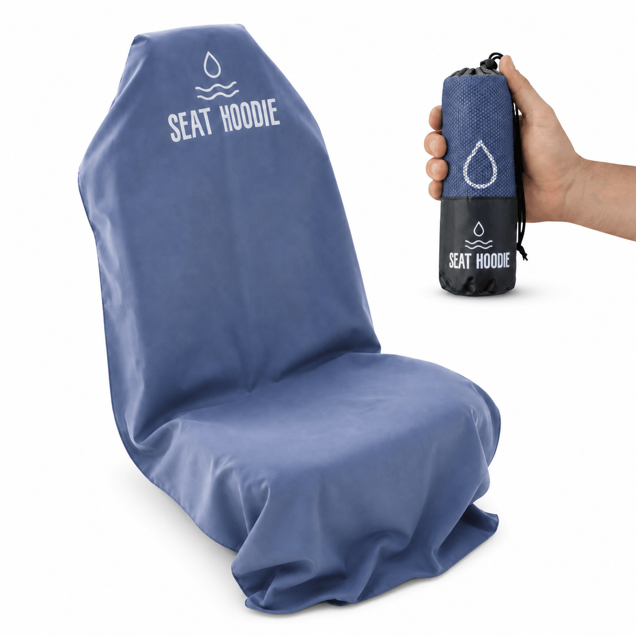 Navy blue Seat Hoodie microfiber car seat cover, front view